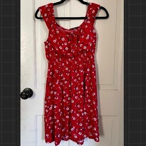 Red flower dress mid length for woman